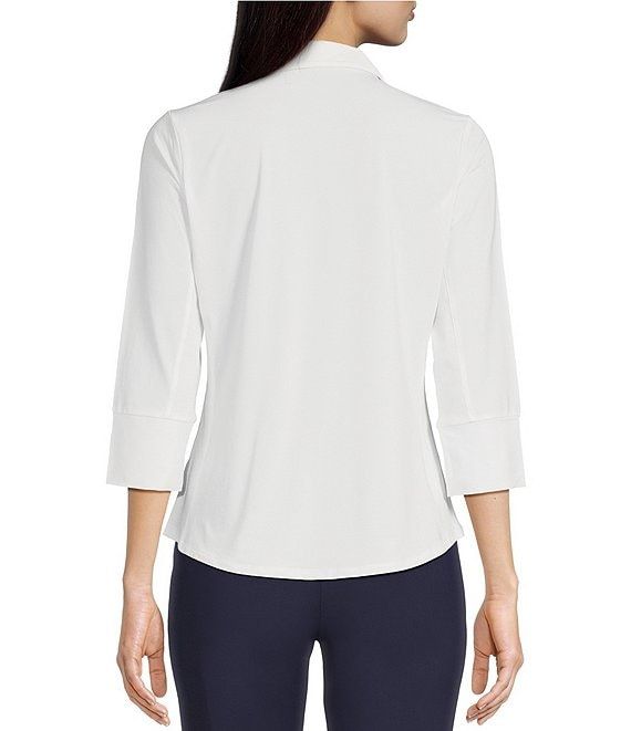 J.McLaughlin Brynn 3/4 Sleeve Point Collar Shirt | Dillard's Rolled 3/4 Sleeve Tops For Work, Workwear Top With Rolled 3/4 Sleeves, Workwear Top With 3/4 Rolled Sleeves, Workwear Top With Seamless Fold Down Collar, 3/4 Sleeve Tops With Placket For Work, Workwear Tops With 3/4 Sleeve And Placket, Workwear Tops With Placket And 3/4 Sleeve, Classic 3/4 Sleeve Workwear Tops, Classic 3/4 Sleeve Tops For Work