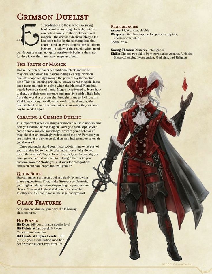 the character sheet for crimson dupllist