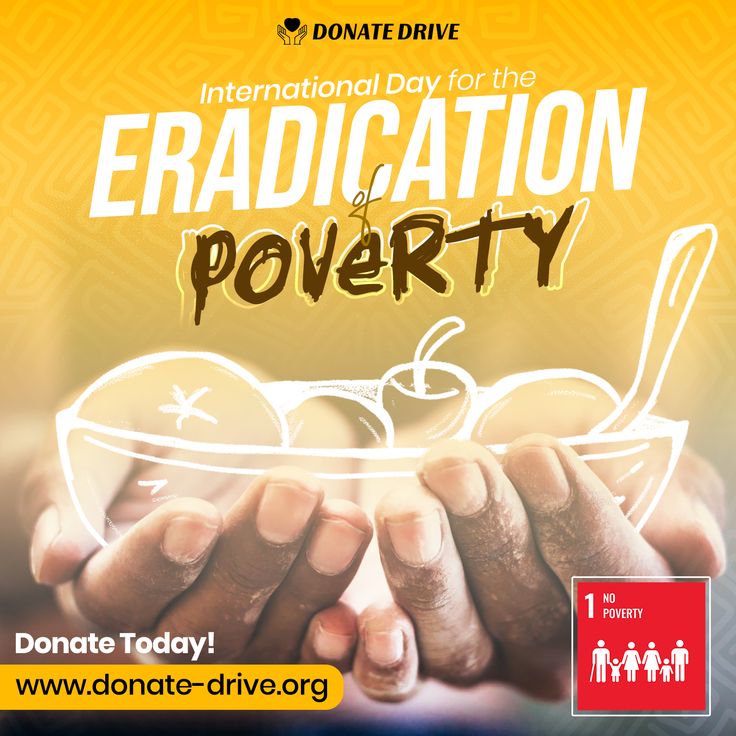 the international day for the eradication of poverty poster is shown with two hands over a bowl of food