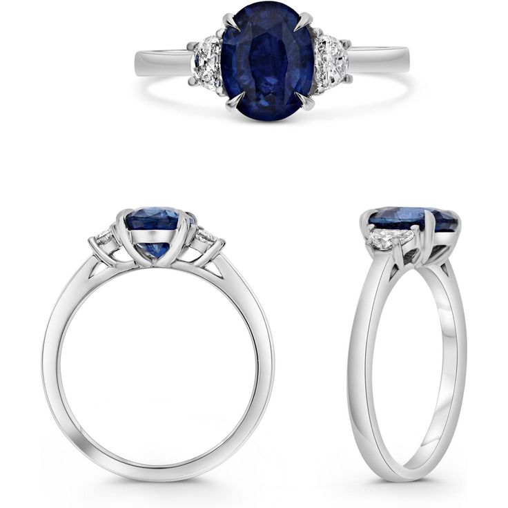 Roman & Jules - Enchanté Oval Sapphire and Diamond Platinum Ring Luxury Sapphire Solitaire Ring For Wedding, Classic Oval Sapphire Ring With Polished Finish, Oval Sapphire Ring With Brilliant Cut In Platinum, Classic Oval Sapphire Ring, Cushion Cut Sapphire Three Stone Wedding Ring, Platinum Three-stone Oval Rings, Platinum Three Stone Oval Rings, Fine Jewelry Sapphire Ring With Polished Platinum Finish, Luxury Platinum Solitaire Sapphire Ring