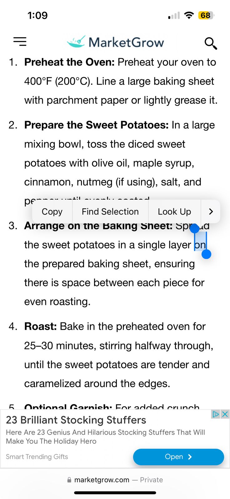 an iphone screen showing the instructions for how to use baking powder on bread or muffins