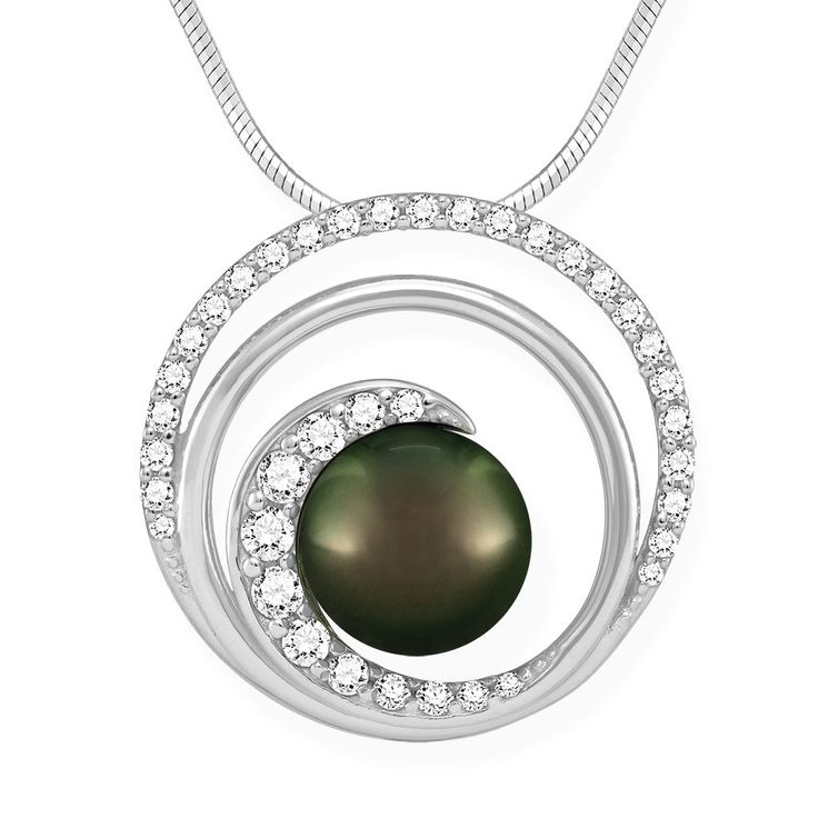 40666 - 14K White Gold - Ultimate Wave Pendant Yellow Gold Tahitian Pearl Necklace, Tahitian Pearl Necklace In White Gold, Tahitian Pearl Round Pendant Necklace For Formal Occasions, Elegant Round Tahitian Pearl Necklace, Luxury Tahitian Pearl Round Pendant Necklace, Tahitian Pearl Round Pendant Necklace For Anniversary, Tahitian Pearl Necklaces For Anniversary, Round Tahitian Pearl Gemstone Jewelry, Luxury Tahitian Pearl Round Pendant Jewelry