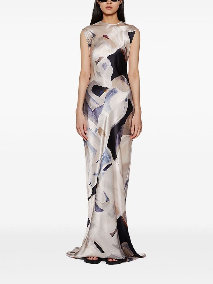 ACE HARPER Graham Silk Maxi Dress | Neutrals | FARFETCH Silk Maxi, Wardrobe Edit, Silk Maxi Dress, Silk Charmeuse, Floor Length Dresses, Exclusive Fashion, Coat Dress, Abstract Print, Denim Dress