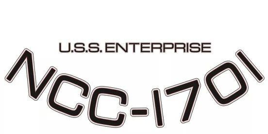 the uss enterprise decal is shown in black and white, with an inscription that reads uss enterprise