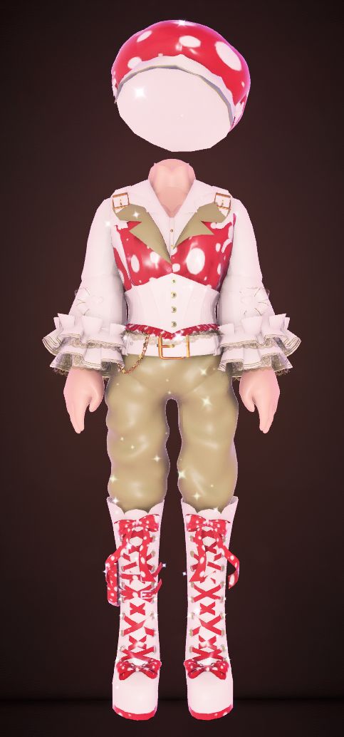 a toy doll is dressed in red, white and green clothing with boots on it's feet