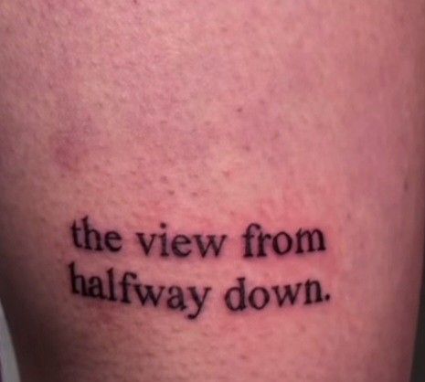 a tattoo saying the view from halfway down