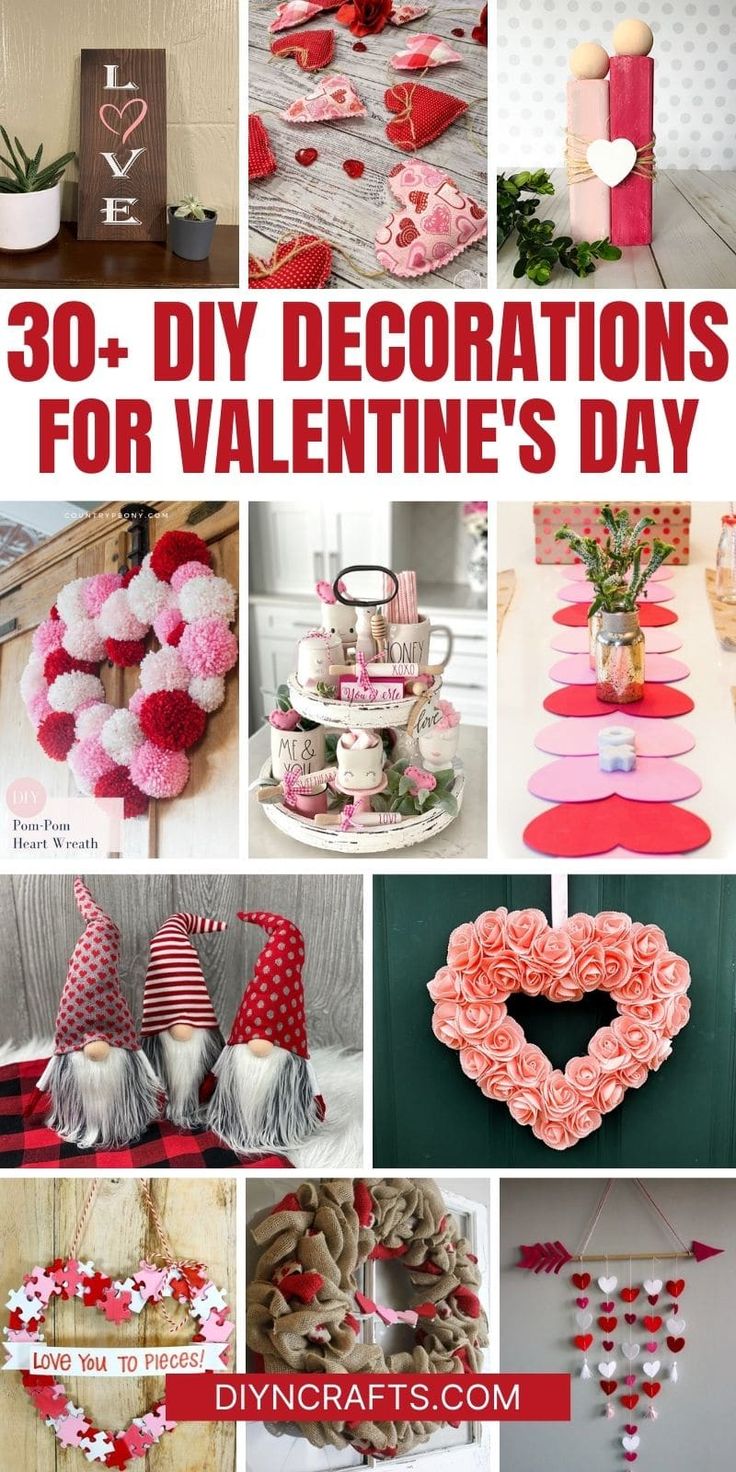 valentine's day decorations and crafts are featured in this collage