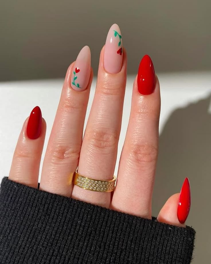 Simple Gel Nails, Green Nail, Stick On Nails, Floral Nails, Dream Nails, Valentine's Day Nails, Nail Kit, Cute Acrylic Nails, Nails Inspo