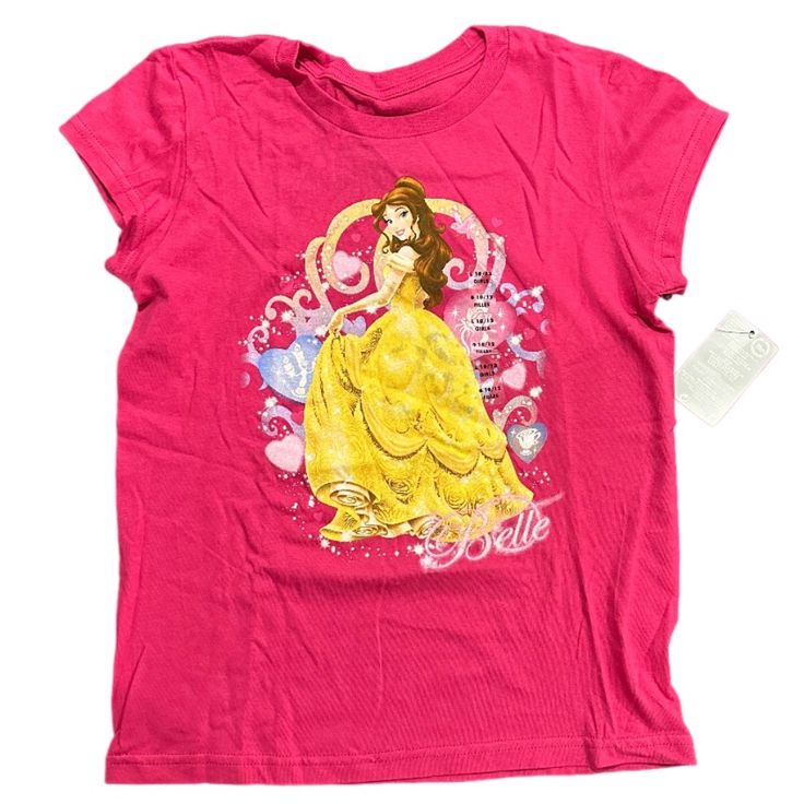 Disney Belle T-Shirt Sz L Pink Disney Cotton T-shirt, Casual Pink Shirt For Disney Fan Events, Disney Pink T-shirt For Disney Fan Events, Pink Disney Character Print T-shirt, Pink Disney Short Sleeve T-shirt, Disney Short Sleeve Top With Graphic Print, Disney Pre-shrunk Short Sleeve T-shirt, Disney Short Sleeve Pre-shrunk T-shirt, Disney Graphic Print Short Sleeve Top