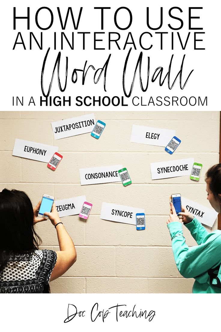 two girls using cell phones to write an interactive word wall