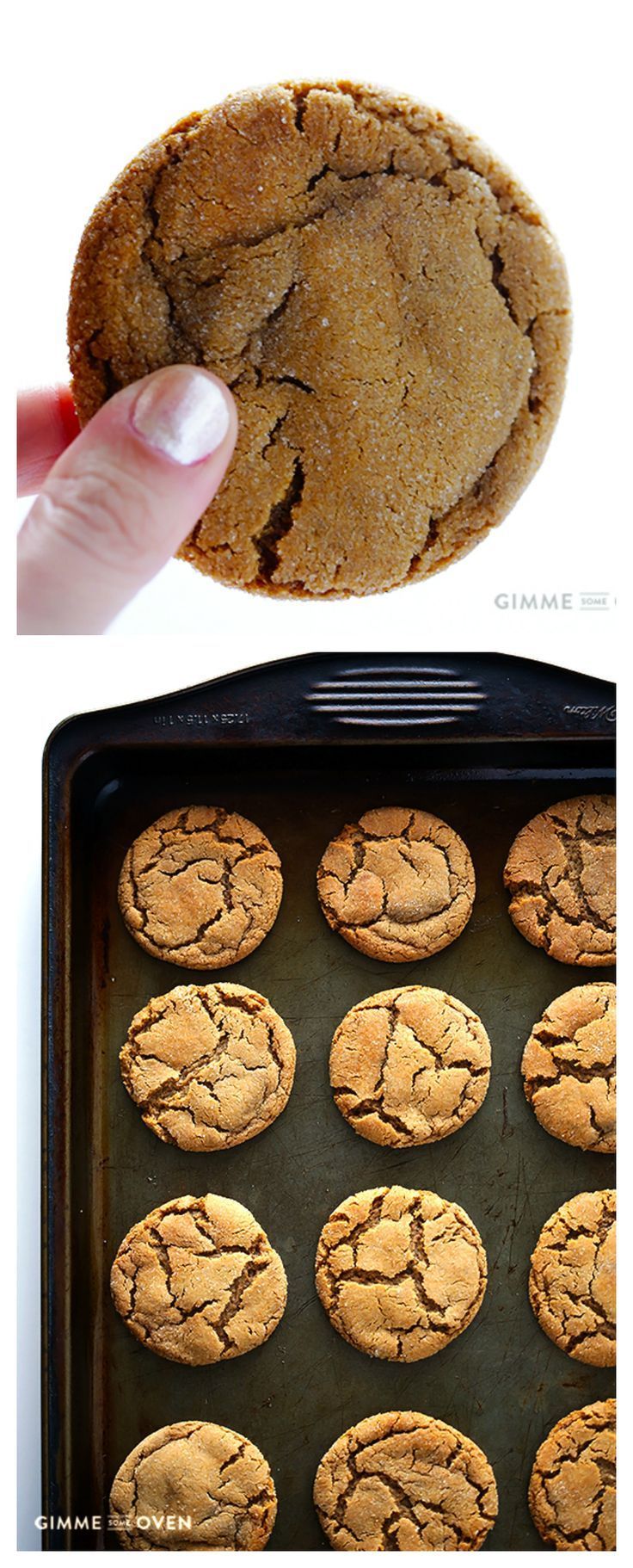 an image of cookies being baked in a baking pan and then placed on a cookie sheet