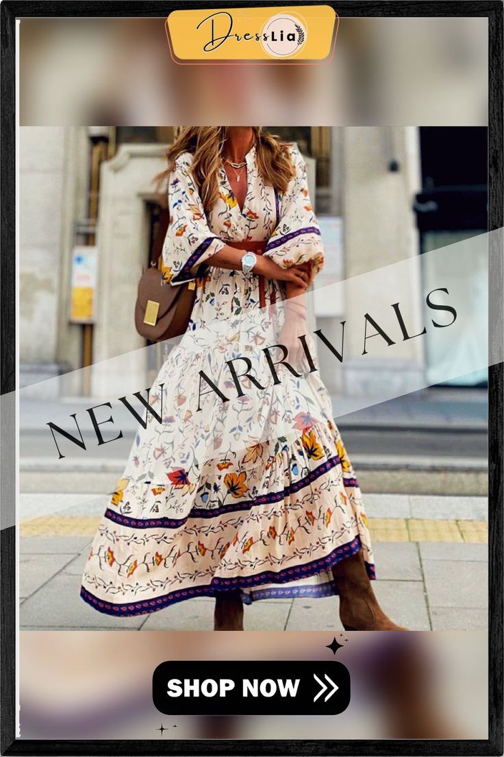 Fashion Printed Bohemian Long Dress Bohemian Fall Vacation Dresses, Chic Boho Print Maxi Dress For Fall, Fall Bohemian Boho Print Dress, Fall Bohemian Vacation Dresses, Fall Bohemian Boho Dress For Vacation, Fall Vacation Bohemian Dresses, Fall Bohemian Flowy Boho Dress, Flowy Bohemian Boho Dress For Fall, Bohemian Printed Fall Dresses