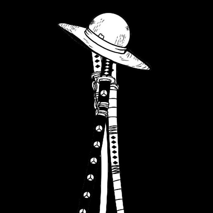 a black and white drawing of a woman's hat on top of a pole