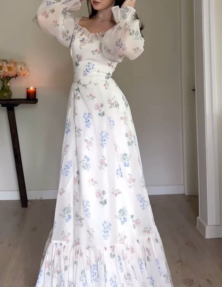 Cute Long Floral Dresses, Classic Summer Dresses Classy, Modest Princess Outfits, Pretty Summer Dresses Long, Modest Dresses Aesthetic, Dress Modest Outfits, Cute Modest Dress, Summer Dress Modest, Classy Modest Dresses