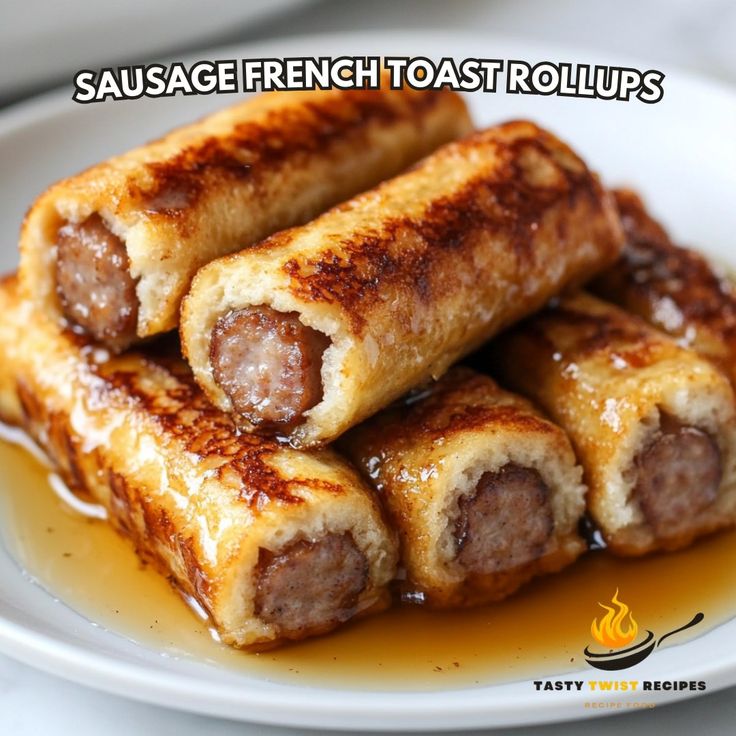 sausage french toast rolls on a white plate