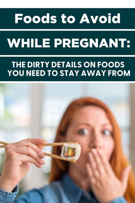 a woman eating sushi with chopsticks in her hand and the words foods to avoid while pregnant