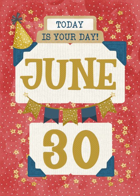 a red and blue birthday card with the words july on it