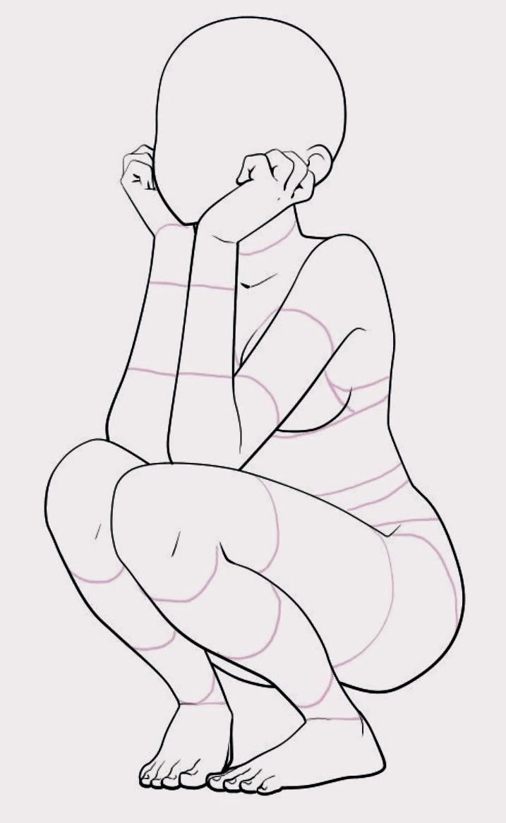 a drawing of a person sitting on the ground with their hands to their face and legs