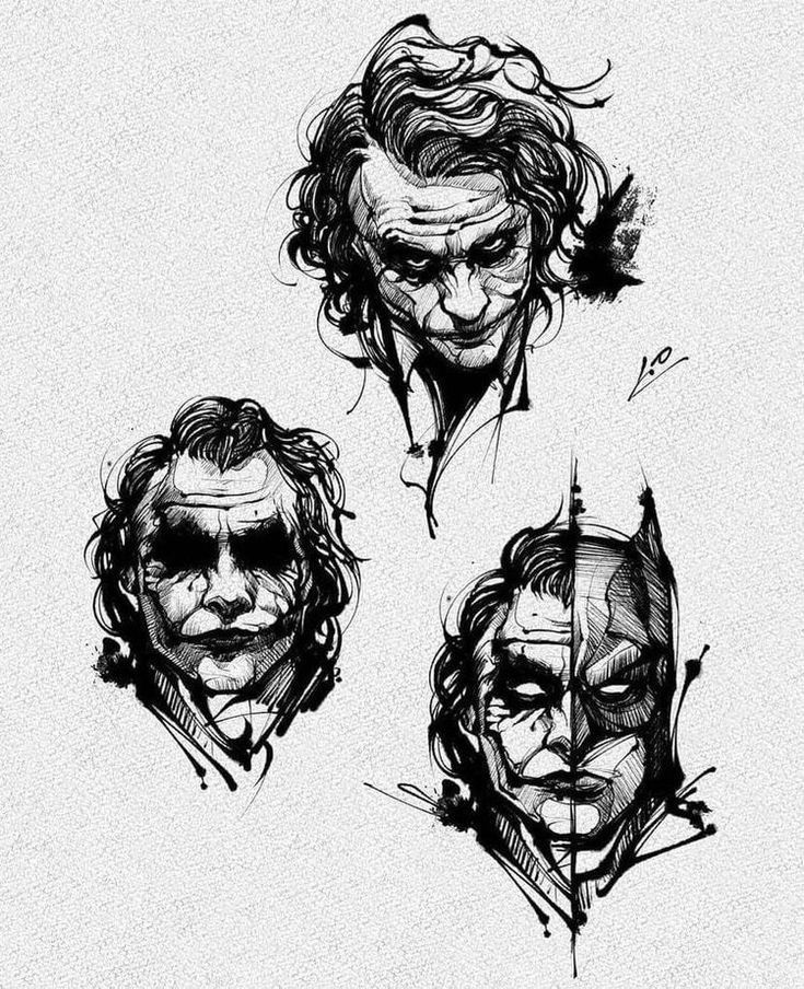 three sketches of the jokers from batman's movie, which are drawn by hand