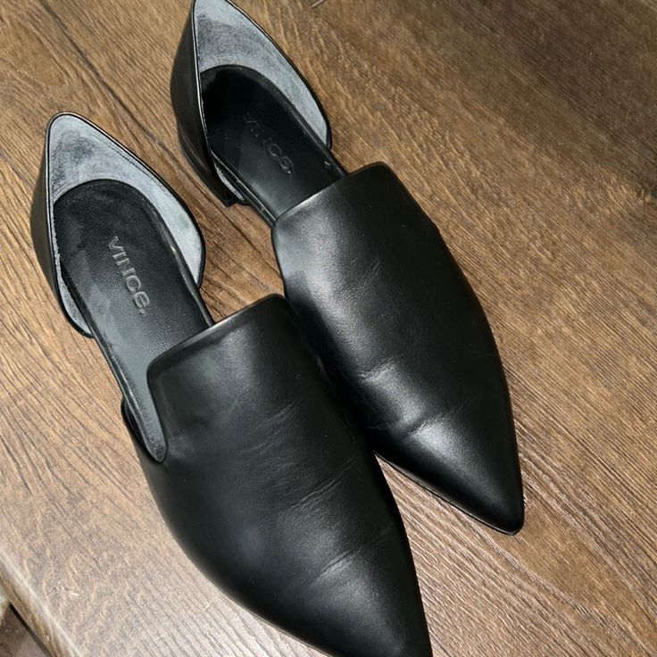 Brand New Never Worn. (No Box) Send Me An Offer! Chic Black Slip-ons With Removable Insole, Black Pointed Toe Flats For Business, Black Pointed Toe Business Flats, Black Pointed Toe Slip-ons For Work, Casual Pointed Toe Flats For Business, Black Pointed Toe Flats For Office In Fall, Formal Faux Leather Pointed Toe Flats, Sleek Black Almond Toe Slip-ons, Black Pointed Toe Flats For Office With Branded Insole