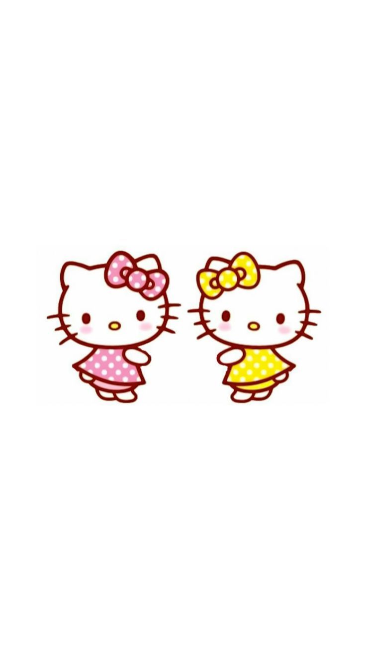 two hello kitty wallpapers one is pink and the other is yellow