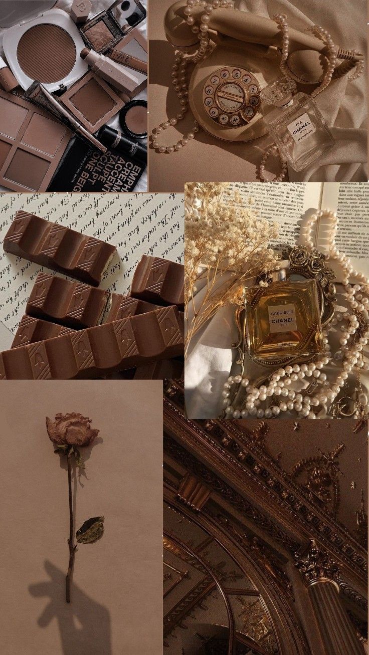 a collage of photos with chocolates, flowers and other things in it's image