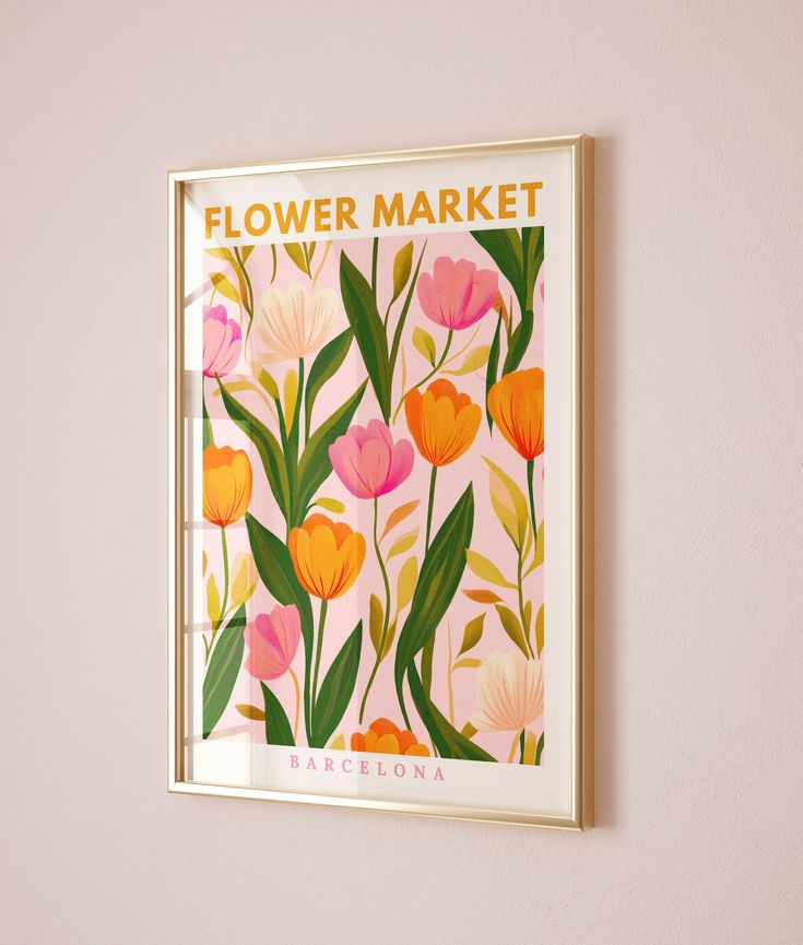 a flower market poster hangs on the wall