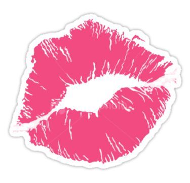 a pink sticker with the shape of a kiss on it's lips,