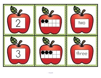 an apple themed number matching game with twos and threes in the same row