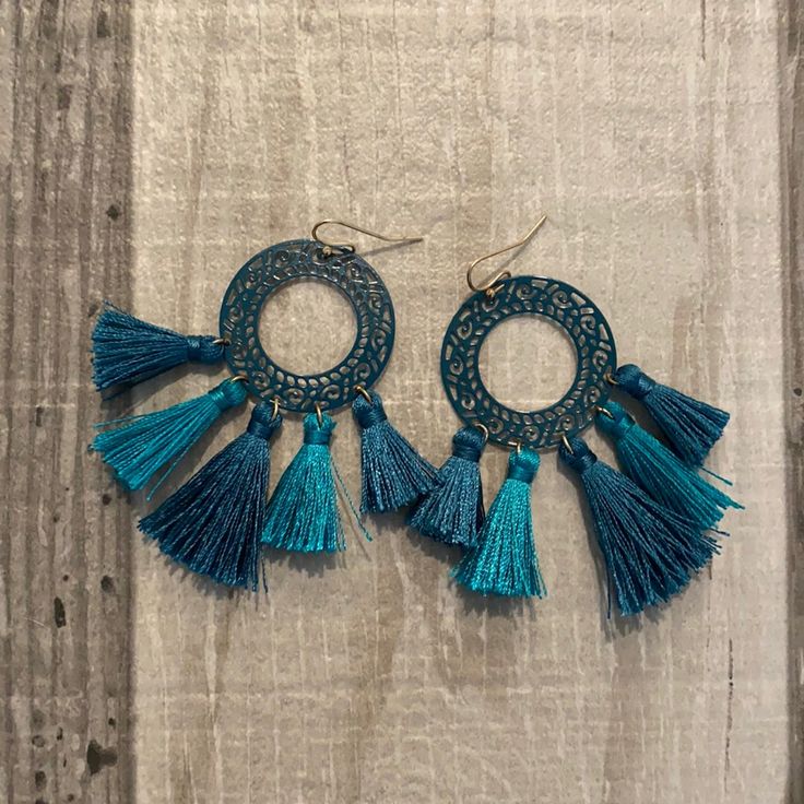 Circular Earrings With Hanging Tassels (For Pierced Ears). New Without Tags. Smoke Free Home. Blue Bohemian Hoop Earrings For Pierced Ears, Blue Bohemian Hoop Earrings, Blue Bohemian Hoop Earrings For Party, Bohemian Blue Hoop Earrings For Party, Bohemian Blue Hypoallergenic Hoop Earrings, Hanging Tassels, Circular Earrings, Pierced Ears, Ear Piercings