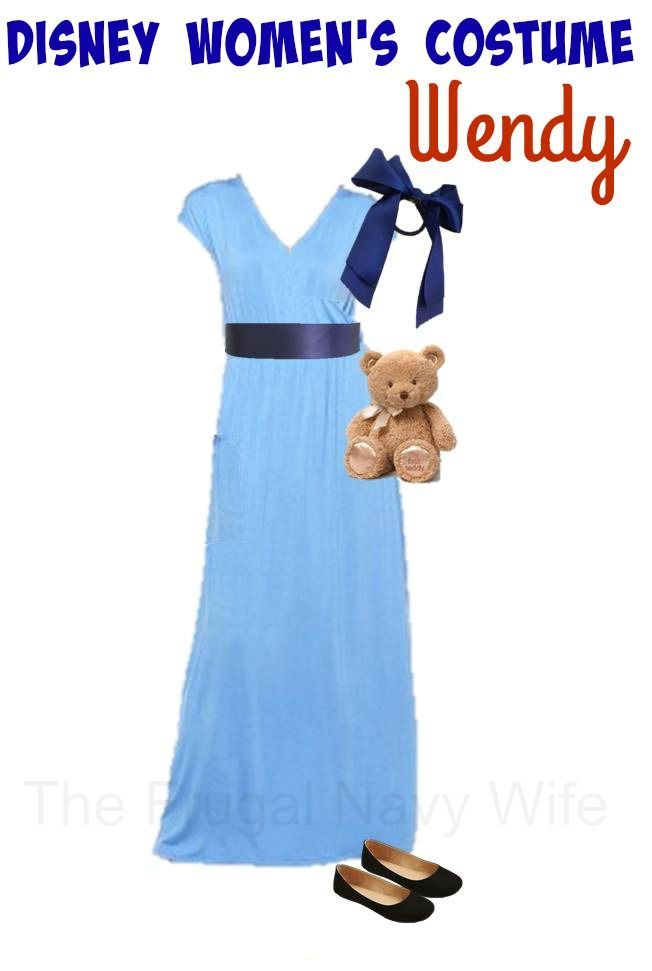 a woman's costume with a teddy bear and slippers on the bottom that says, disney women's costume wendy