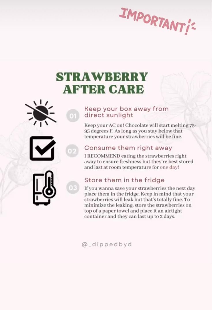 the instructions for strawberry after care are shown in this graphic above it's description