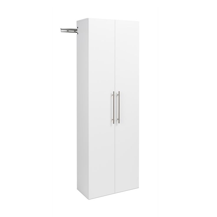 a tall white cabinet with two doors