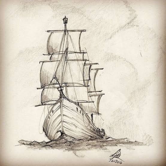 a drawing of a ship in the water