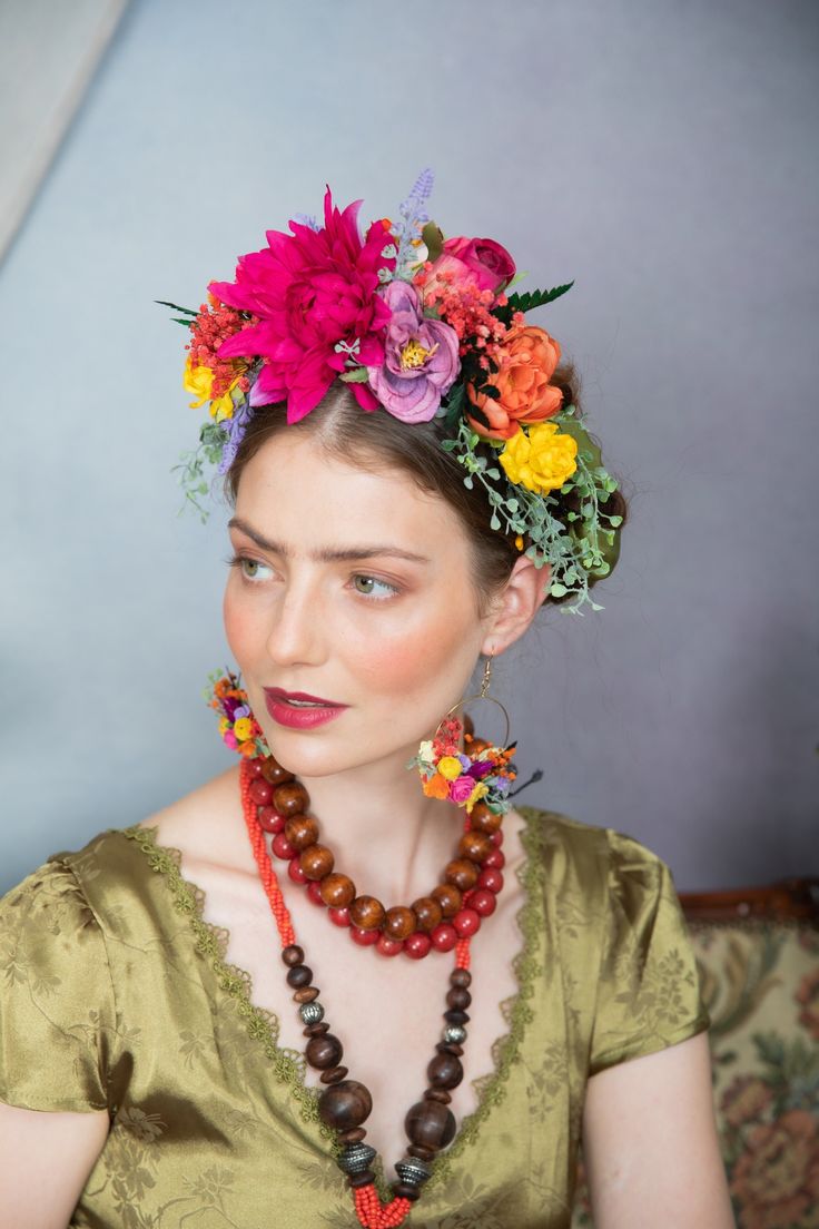 Fuchsia Flower Headband Frida Kahlo Hair Crown Colourful Wedding Hairband Dahlia Wedding Crown Mexican Day of the Dead Halloween Wedding - Etsy Frida Kahlo Hair, Dahlia Wedding, Day Of The Dead Halloween, Dahlias Wedding, Mexican Day Of The Dead, Fuchsia Flower, Wedding Hairband, Mexican Flowers, Hair Crown