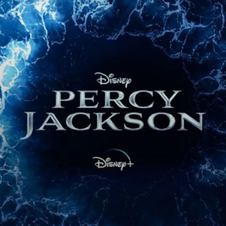 the title for disney's upcoming movie, percy jackson is shown in blue marble