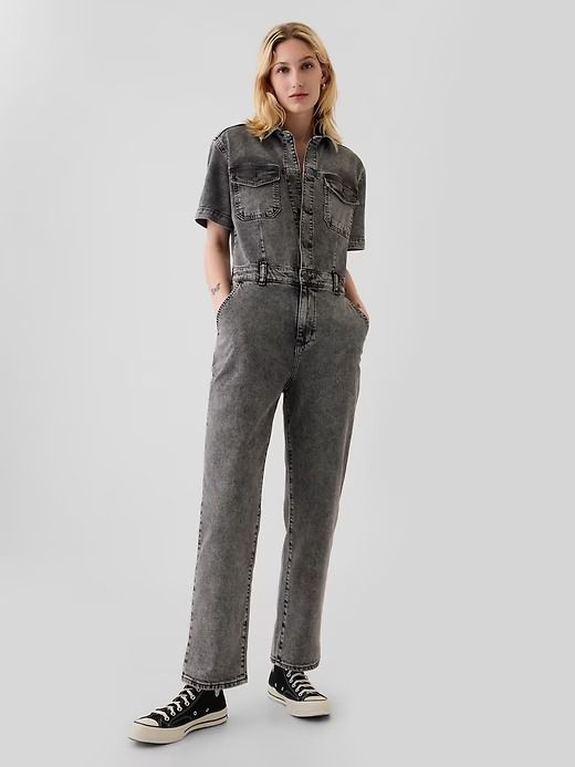 Denim Jumpsuit | Gap Gap Relaxed Fit Jeans For Workwear, Straight Leg Denim Jumpsuit For Work, Casual Relaxed Fit Denim Jumpsuit With Straight Leg, Relaxed Fit Straight Leg Denim Jumpsuit, Mid-rise Cotton Denim Jumpsuit With Relaxed Fit, Mid-rise Cotton Denim Jumpsuit In Relaxed Fit, Casual Washed Denim Jumpsuit With Straight Leg, Relaxed Fit Mid-rise Denim Jumpsuit, Relaxed Fit Mid-rise Cotton Denim Jumpsuit