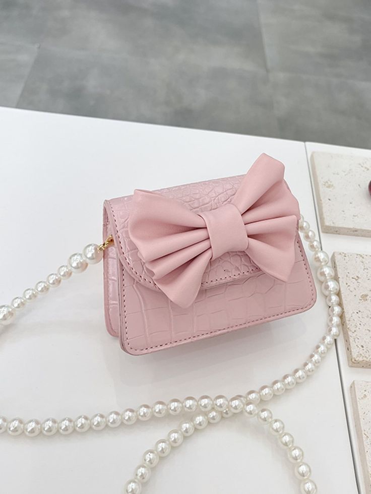 Girls Bow Decor Quilted Crossbody Bag Pink    PU Leather Crocodile Print Square Bag   Kids Bags & Luggage, size features are:Bust: ,Length: ,Sleeve Length: Kids Purse, My Style Bags, Girly Bags, Girls Purse, Cute Handbags, Quilted Crossbody Bag, Girly Accessories, Fancy Bags, Pink Purse