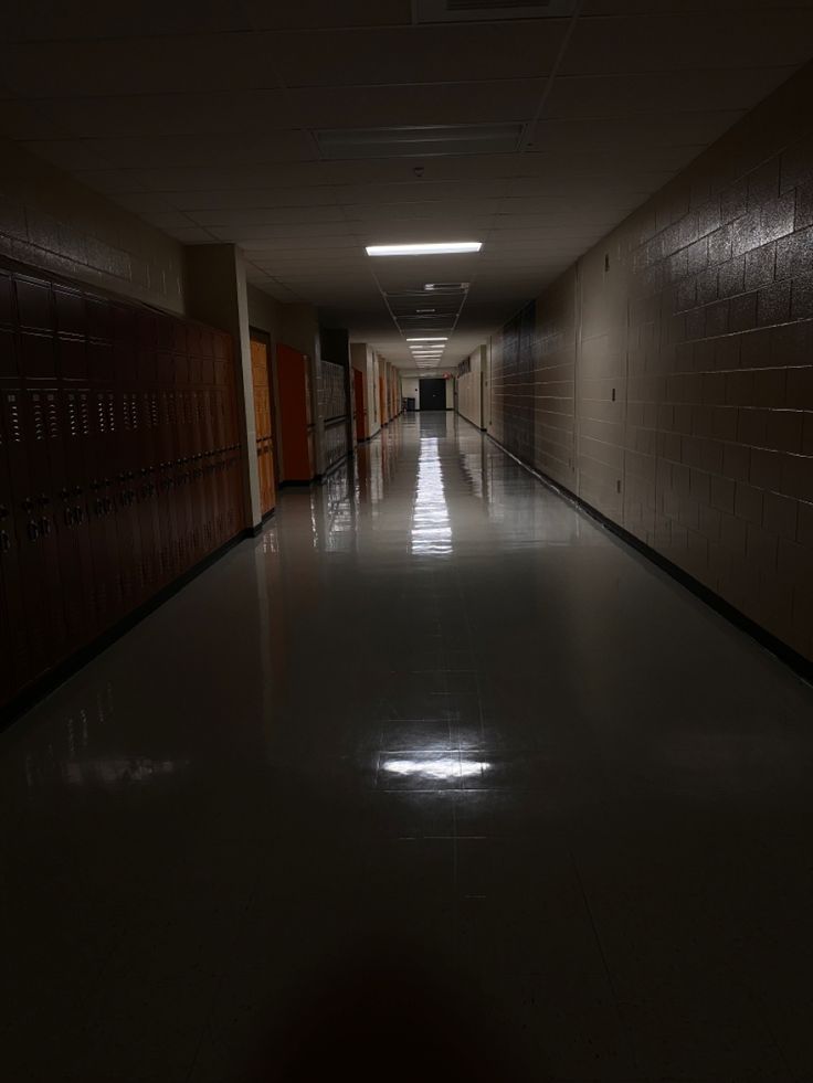 Backrooms, school at night, dark, photography School Backrooms, Dark School Hallway, Empty School Aesthetic, Liminal Places, Urban Scenery, School Tv, School Hall, Creepy Backgrounds, School Bathroom