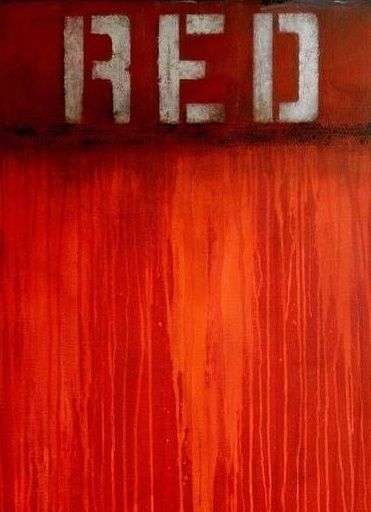 a red door with the word feed painted on it