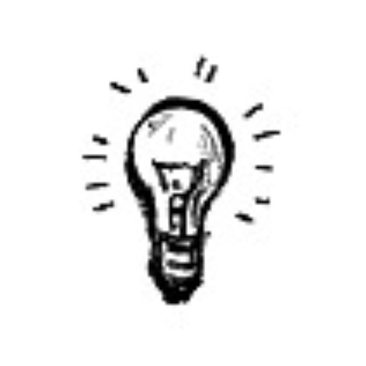 a black and white drawing of a light bulb