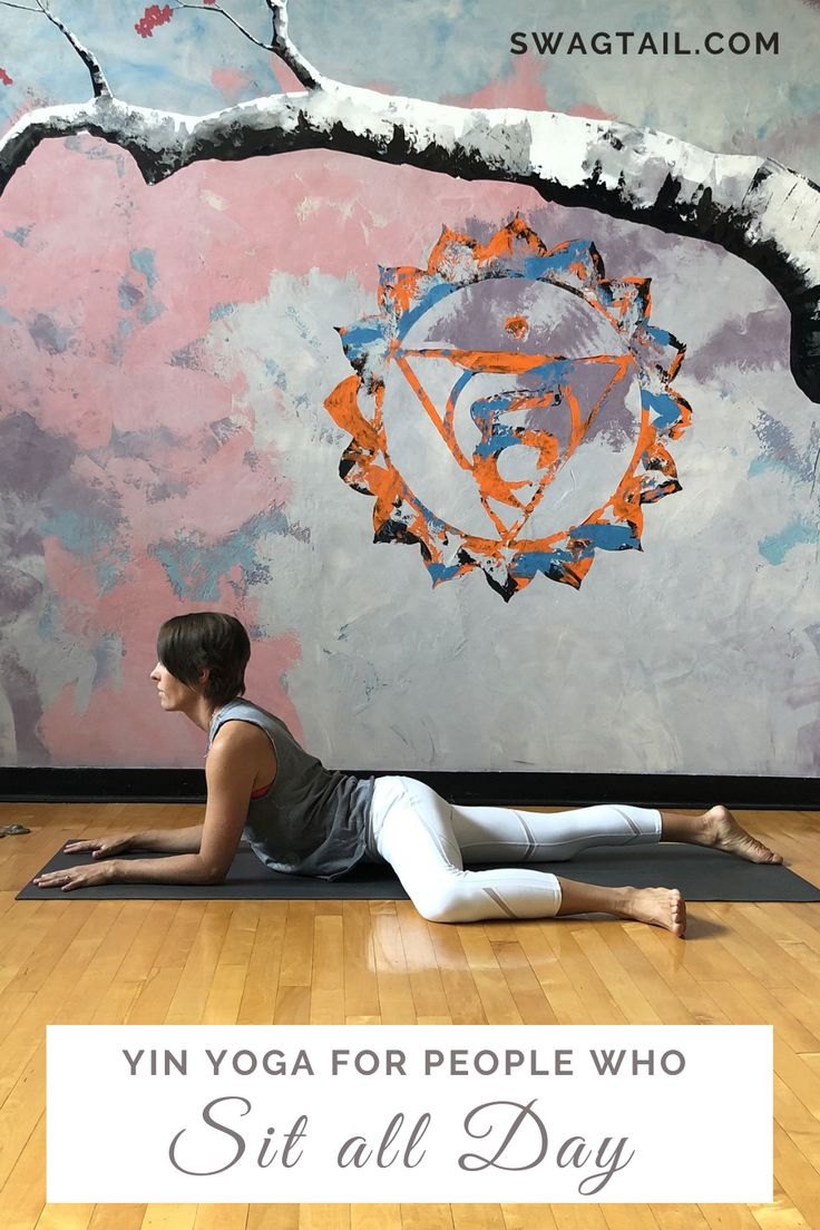 a woman is doing yoga for people who sit all day in front of a painting