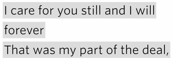 two texts that say i care for you still and i will forever it was my part of the deal