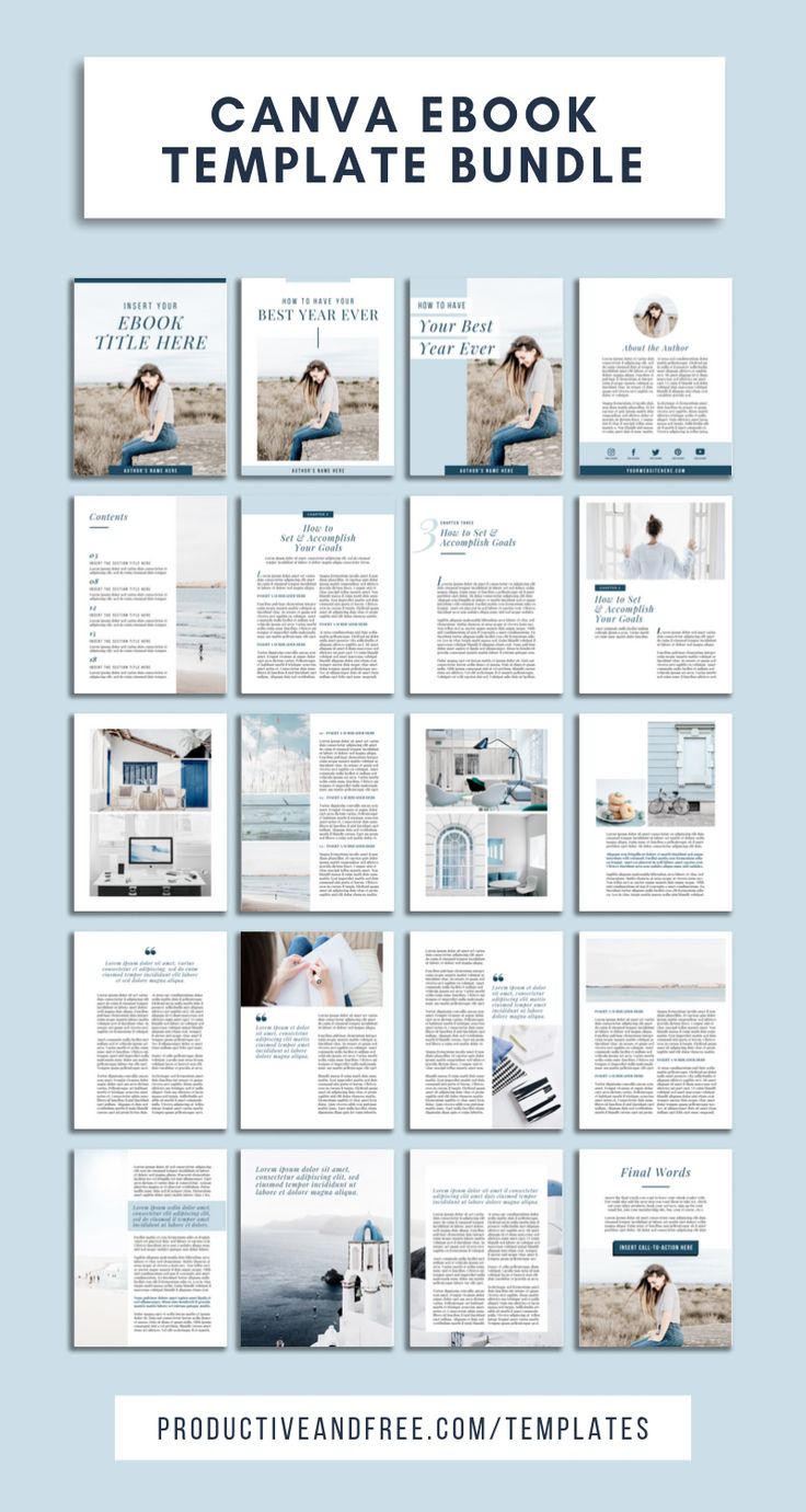 the canva book template bundle is shown in blue and white