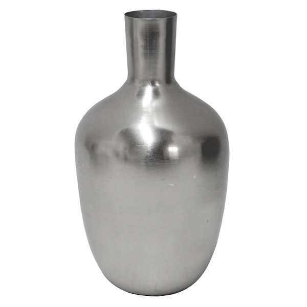 a silver vase is shown on a white background