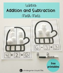 winter addition and subtraction math mats for kids