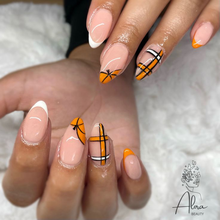 Fall Nail French Tips Autumn, Fall Season Nails French Tip, Autumn Nails French Tips Square, October French Nails, Pumpkin French Tip Nails, Pumpkin Acrylic Nails, Thanksgiving Nails Almond, Fall Nails French Tip, French Fall Nails