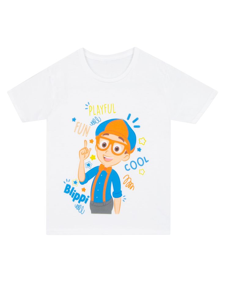 PRICES MAY VARY. Blippi Costume Style: Our Blippi T-shirt is a burst of colourful fun! It features Blippi himself wearing his iconic outfit and bowtie, in a large print on the front, surrounded by inspiring words like 'cool', 'playful', and 'fun'. This is the must have t-shirt for little one’s who love to learn and play Cool and Comfortable Cotton: Crafted from soft and breathable cotton, this Blippi t shirt kids love to wear ensures all-day comfort for your little one Versatile Wardrobe Essenti Blippi Costume, Stars And Swirls, Boys Tshirt, Shirts For Boys, T Shirt For Boys, Shirt For Boys, Boy Tees, Play To Learn, Boys T Shirts