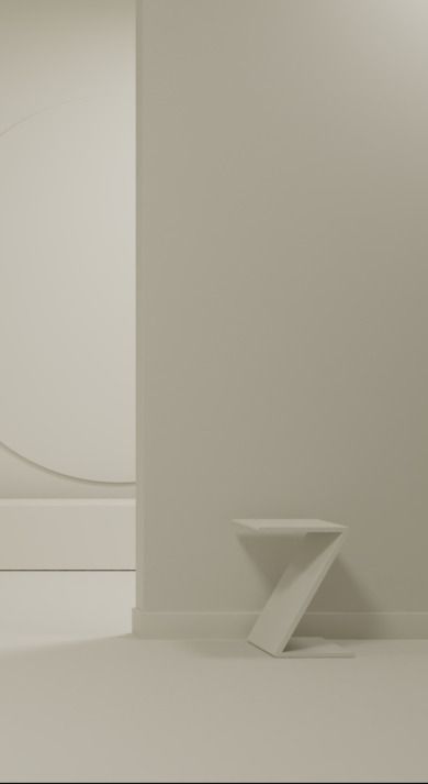 the corner of a room with white walls and floor