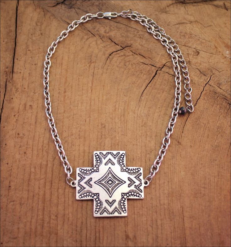 "Beautiful engraved silver metal cross pendant is 1 3/4\" x 1 3/4\" on short 15 1/2\" chain w/ lobster clasp & 5\" ext. chain. Free shipping." Oxidized Metal Cross Pendant Jewelry, Southwestern Silver Cross Pendant Necklace, Silver Cross Pendant With Adjustable Chain, Southwestern Style Silver Cross Pendant Necklace, Silver Cross Pendant Jewelry With Adjustable Chain, Bohemian Sterling Silver Cross Jewelry, Bohemian Jewelry With Large Cross Pendant, Southwestern Style Silver Cross Necklaces, Adjustable Silver Cross Necklace